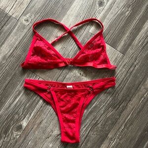 Red Lace Bralette Set - Women's Intimates